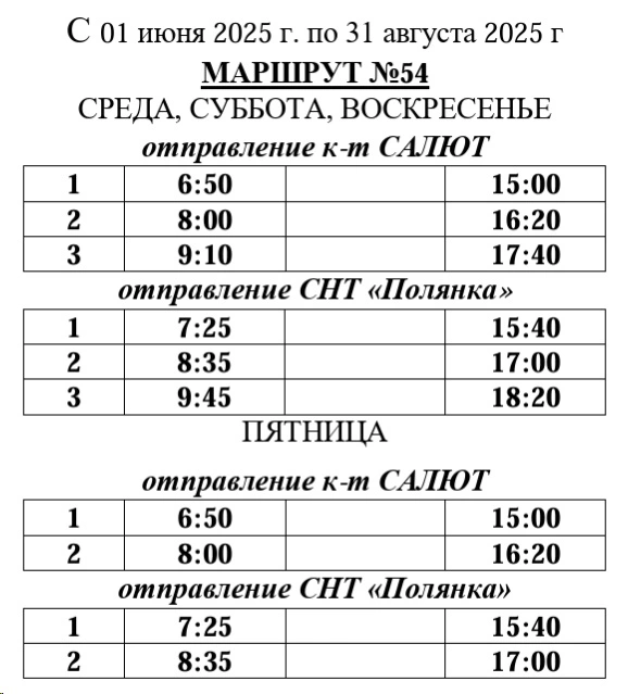 График №54 к-т "Салют" - СНТ "Полянка" 