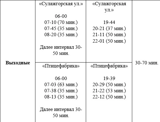 № 5 «Сулажгорская улица – Птицефабрика» по выходным