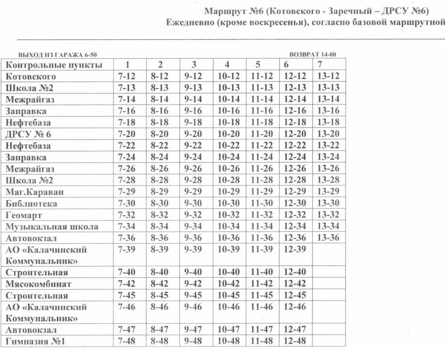 № 6 Котовского-Заречный-ДРСУ №6.