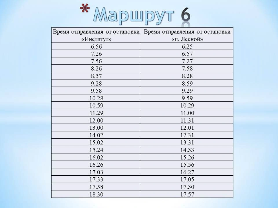 М6 Кварцевый - Хозтовары - п. Лесной - Вокзал