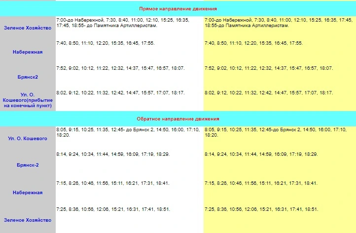 Расписание автобуса №6 в Брянске
