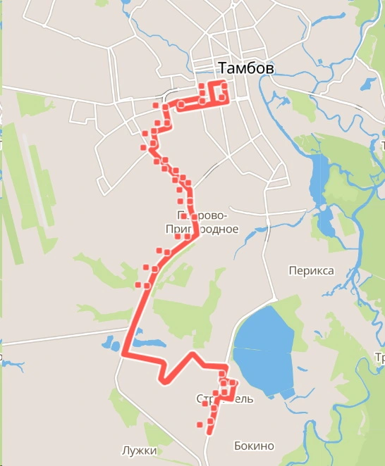 Схема 68 автобуса в Тамбове