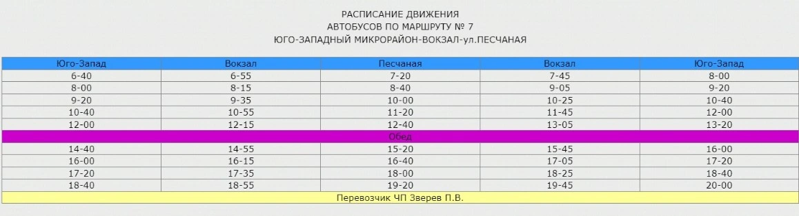 №7 Юго-западный мкр. - Вокзал - ул. Песчаная