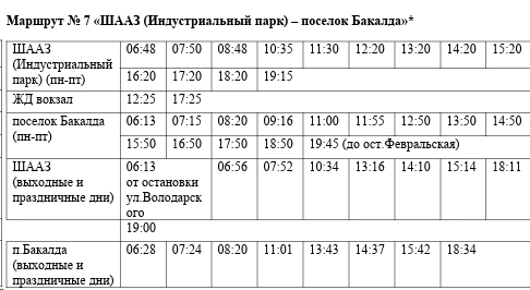 № 7 «ШААЗ (Индустриальный парк) – поселок Бакалда»*