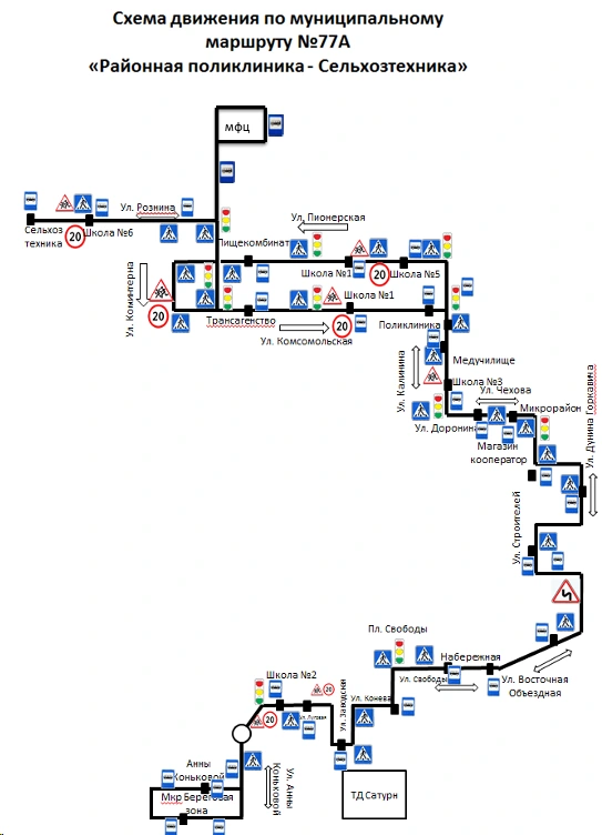Схема движения маршрута №77А «мкр. Береговая зона – Сельхозтехника» 