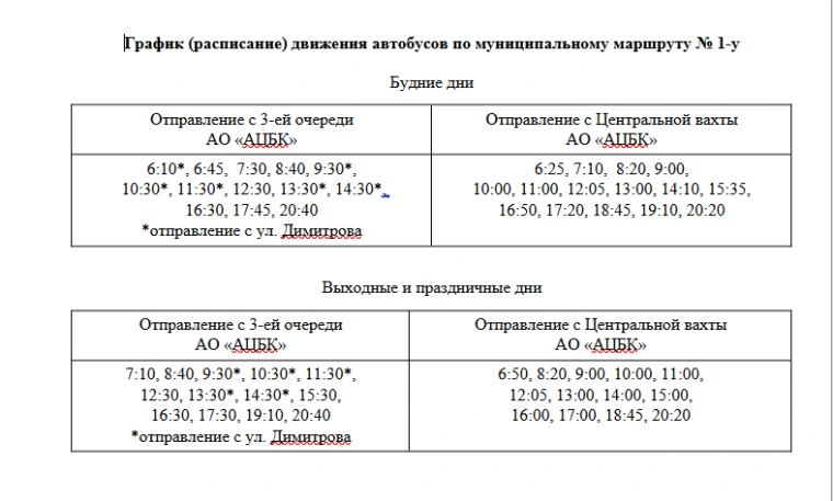 Расписание автобуса 1 Новодвинск