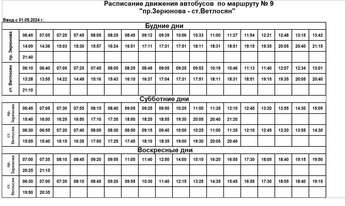 9 "пр. Зерюнова - ст. Ветлосян"