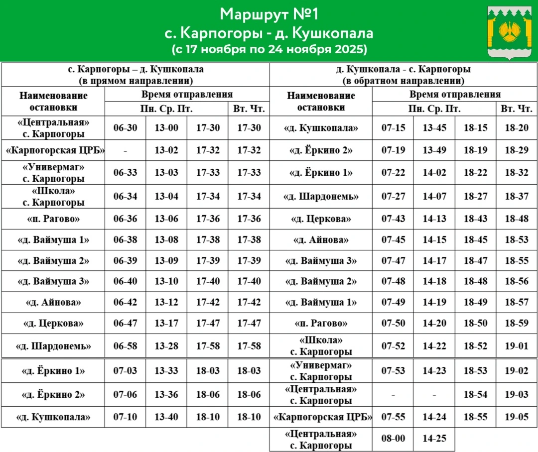 №1 Карпогоры - Кушкопала