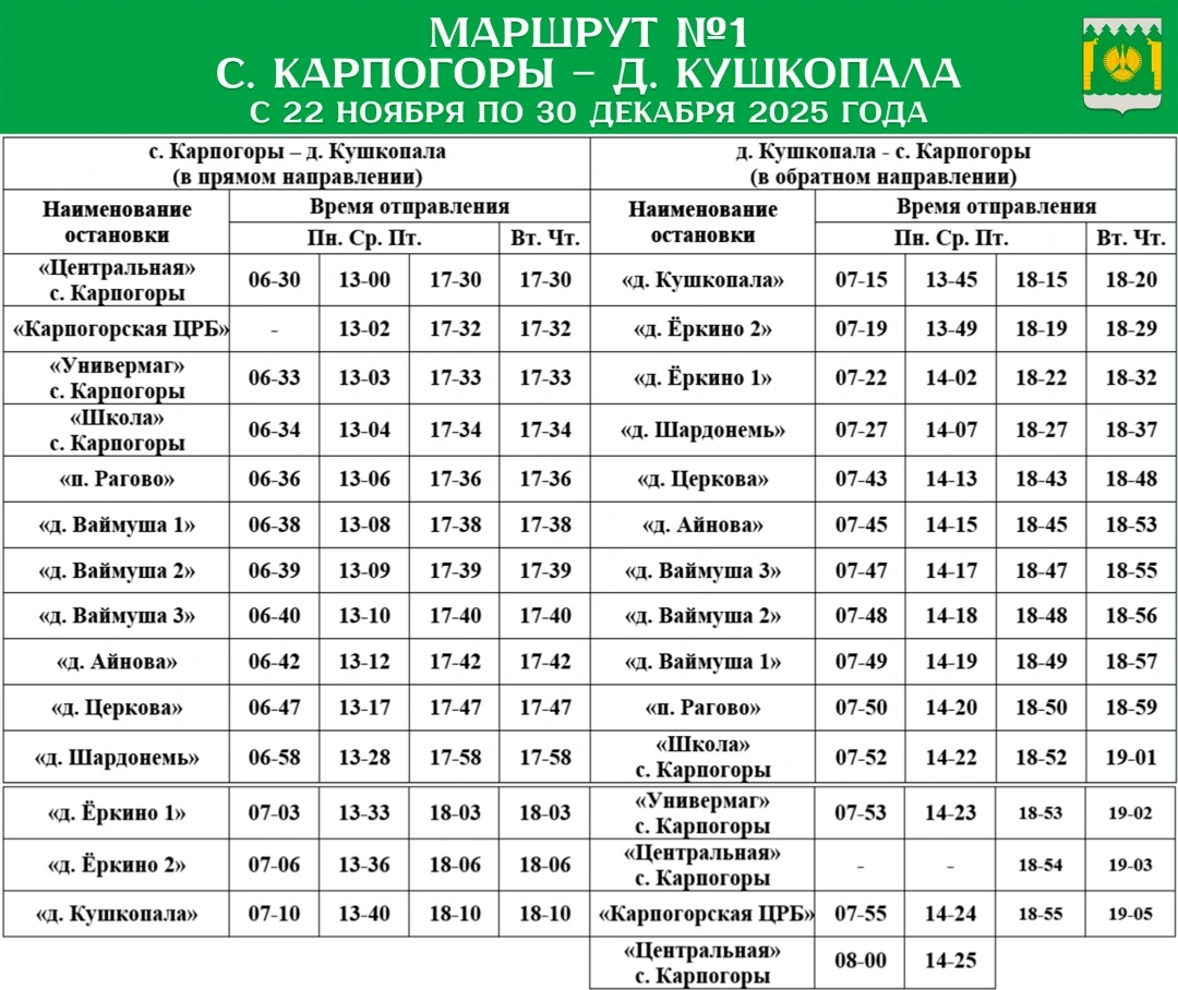 №1 Карпогоры - Кушкопала