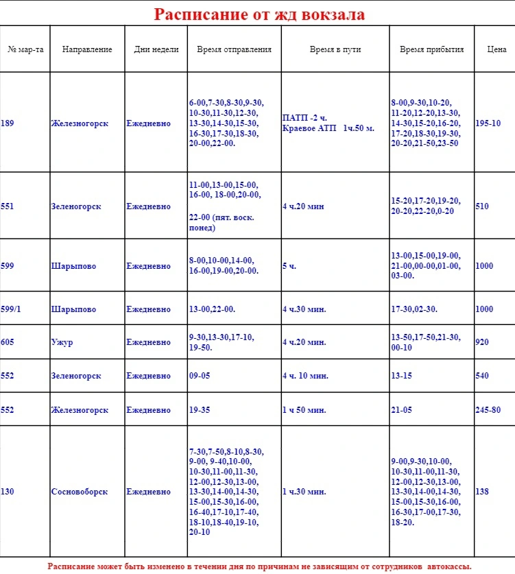 расписание от ж/д вокзала