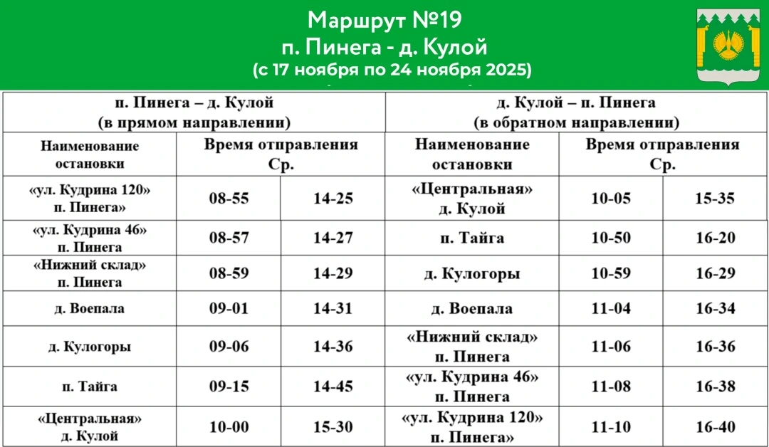 №19 п. Пинега - д. Кулой