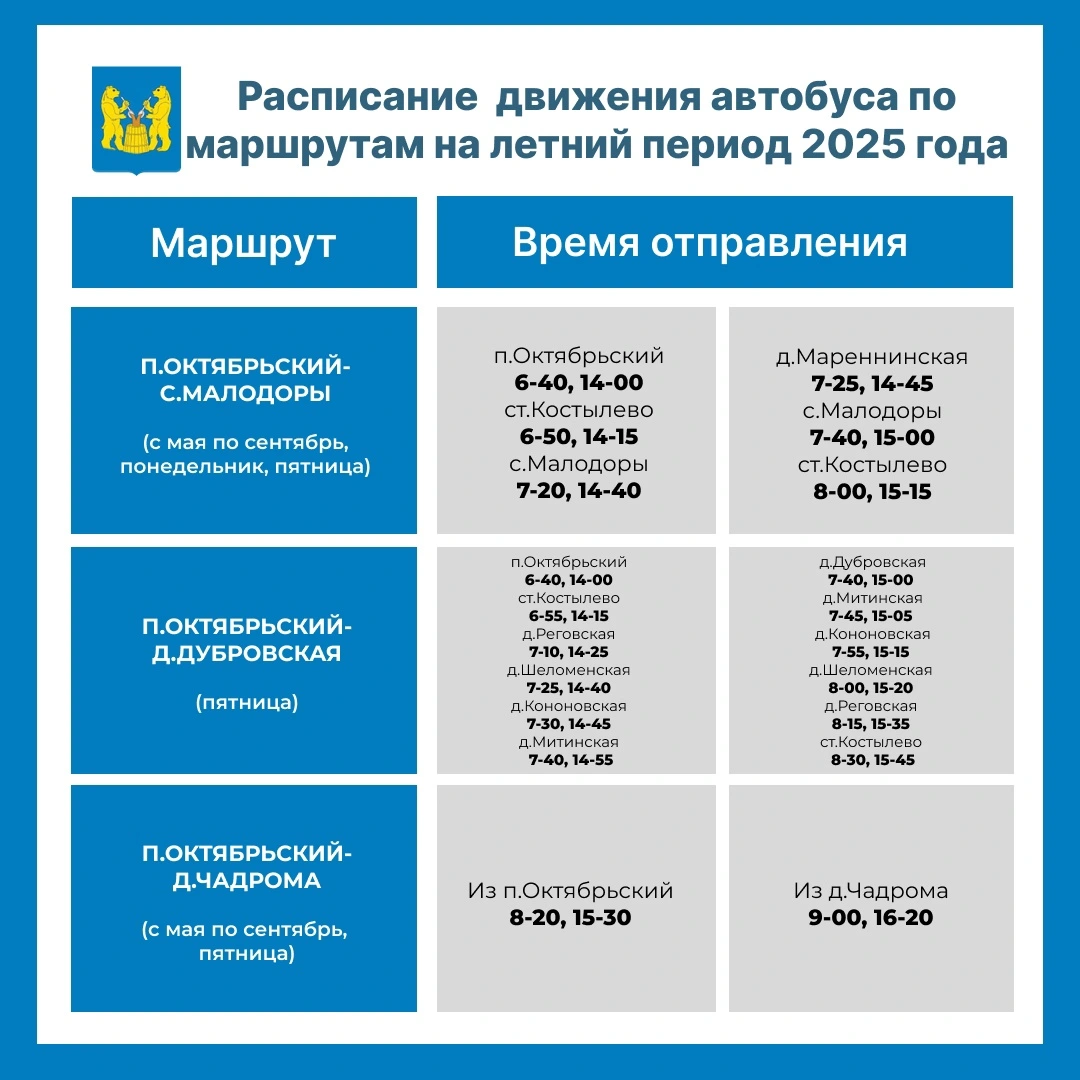 Расписание Устья, Октябрьский Расписание Устья, Октябрьский