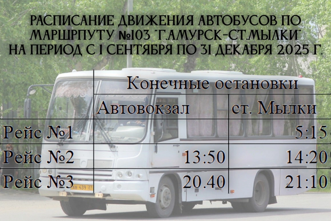  №103 и 103 А «г.Амурск - ст.Мылки» 