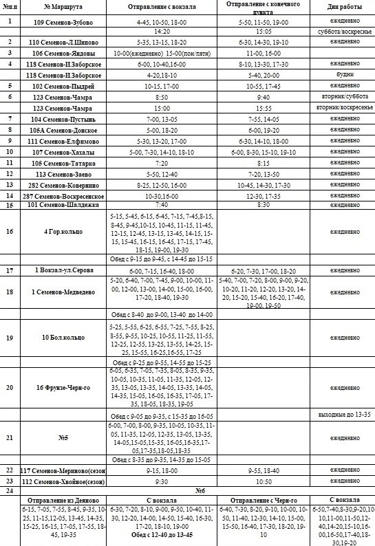  расписание автобусов от Семёновского автопарка.