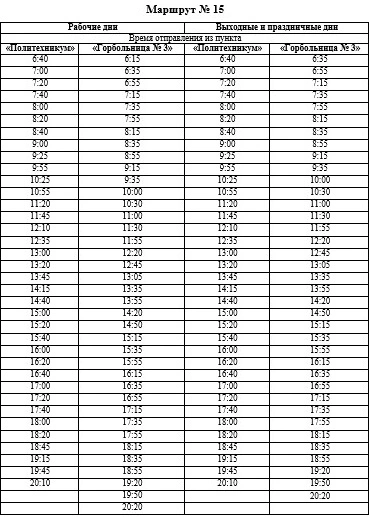 15 «Политехникум» - «Горбольница № 3»