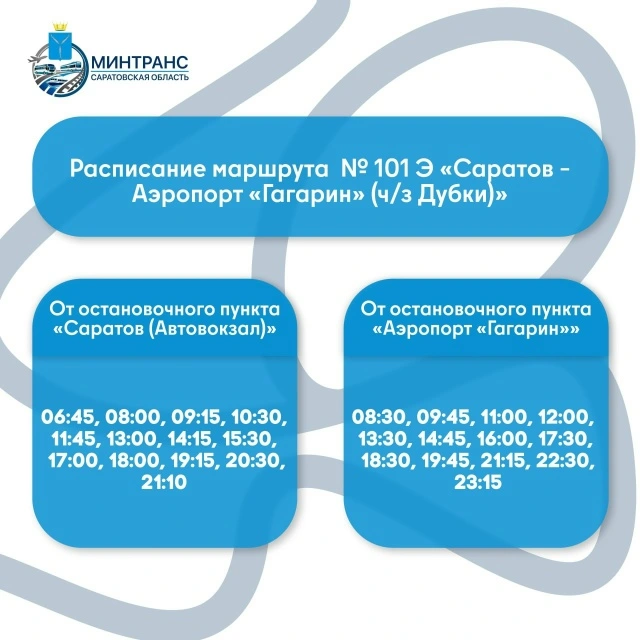 № 101 Э «Саратов – Аэропорт „Гагарин“ (через Дубки)»