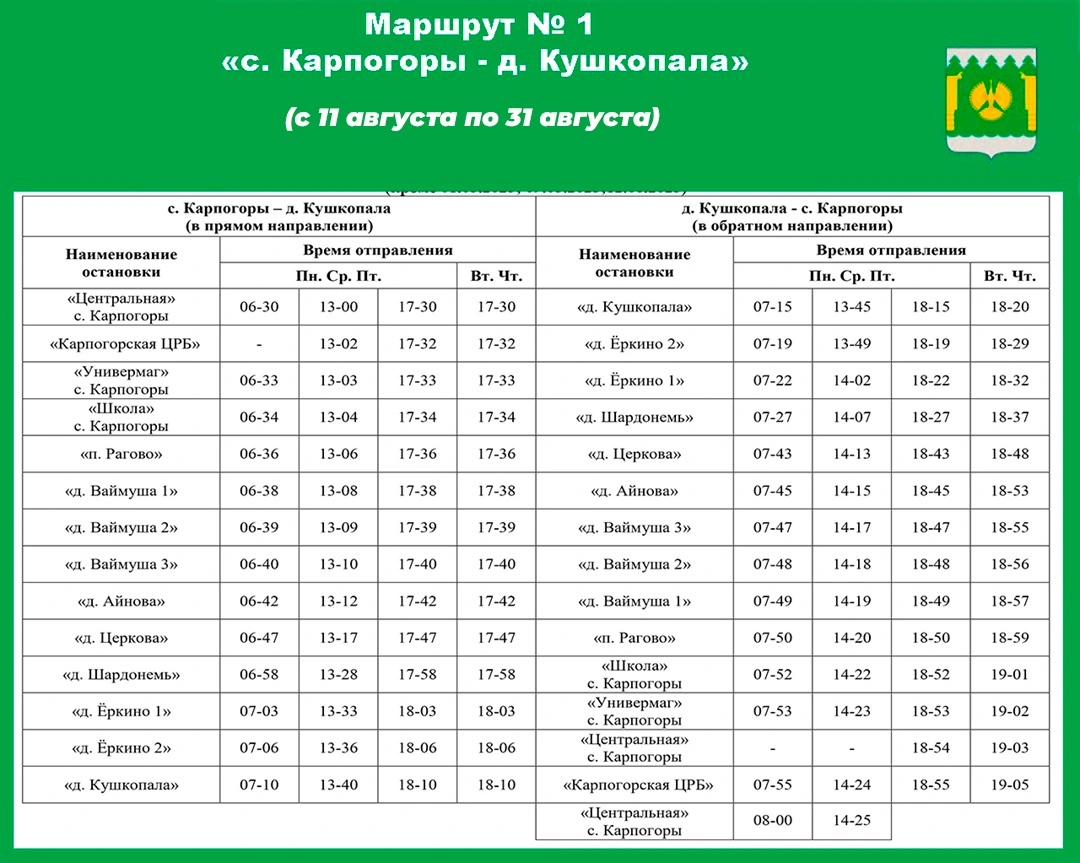 №1 Карпогоры - Кушкопала №1 Карпогоры - Кушкопала