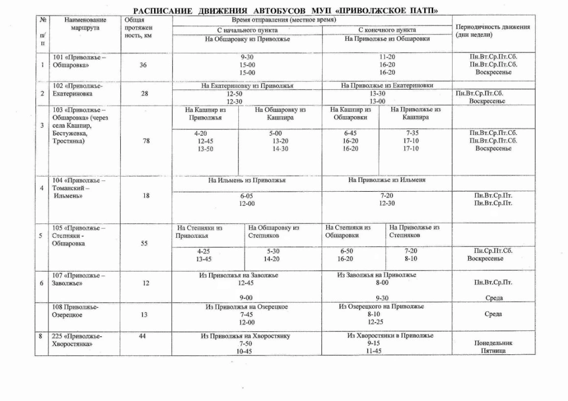 Расписание автобусов в Приволжье