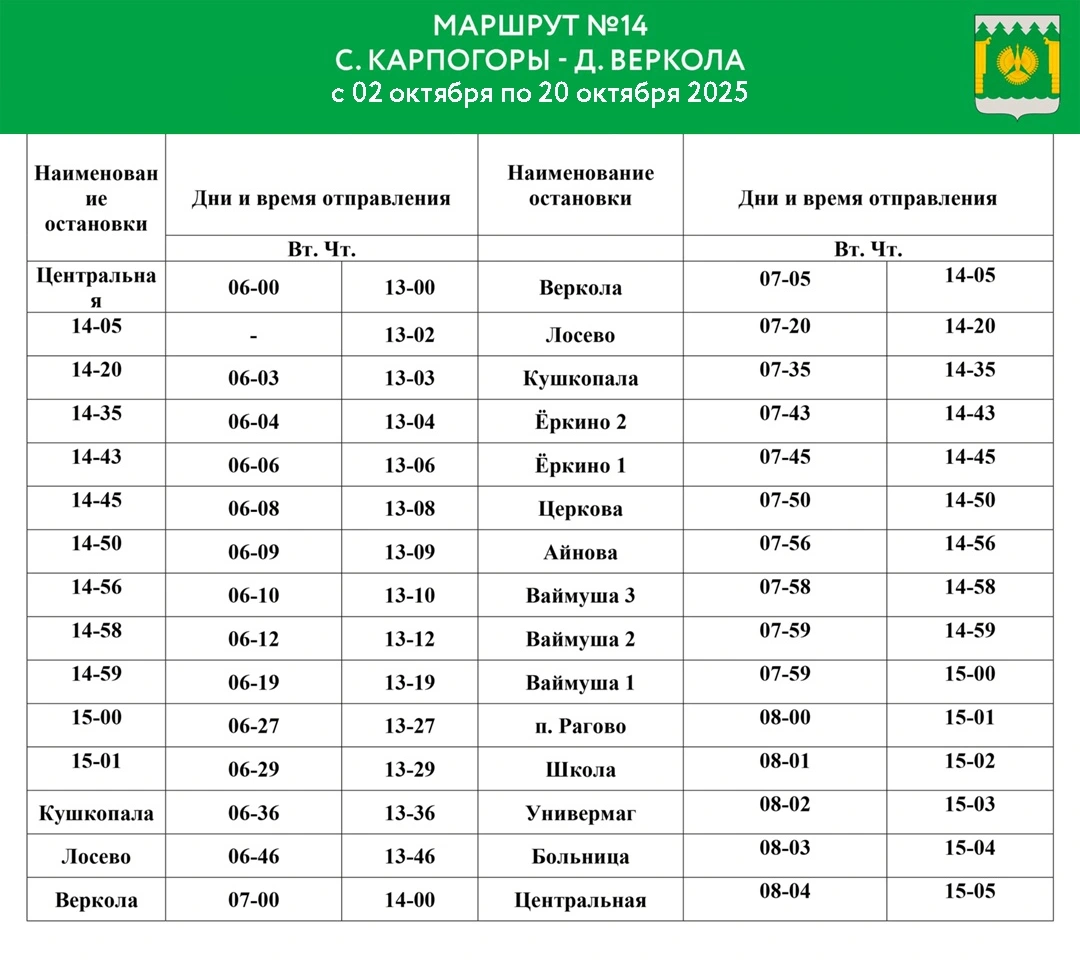№14 с. Карпогоры - д. Веркола