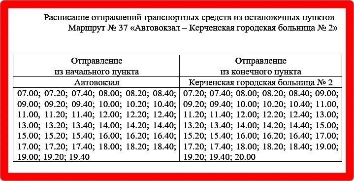 37 «Автовокзал – Керченская городская больница № 2» - расписание автобусов