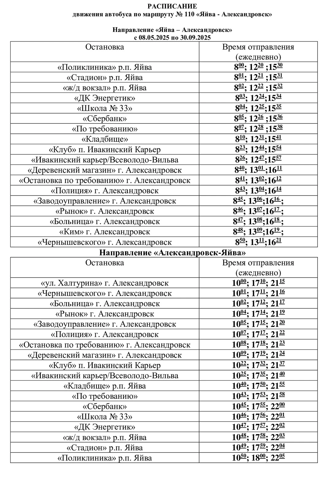№ 110 «Яйва – Александровск» № 110 «Яйва – Александровск»