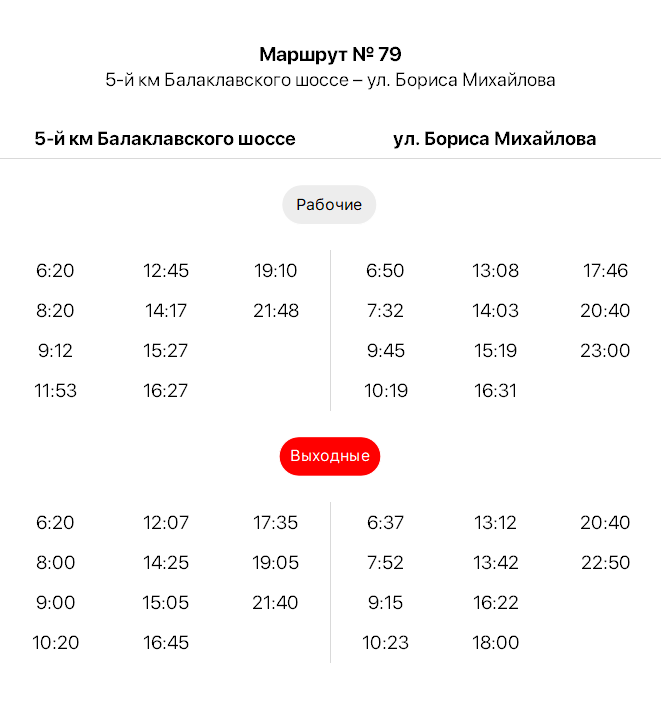 79 5-й км Балаклавского шоссе ─ ул. Бориса Михайлова
