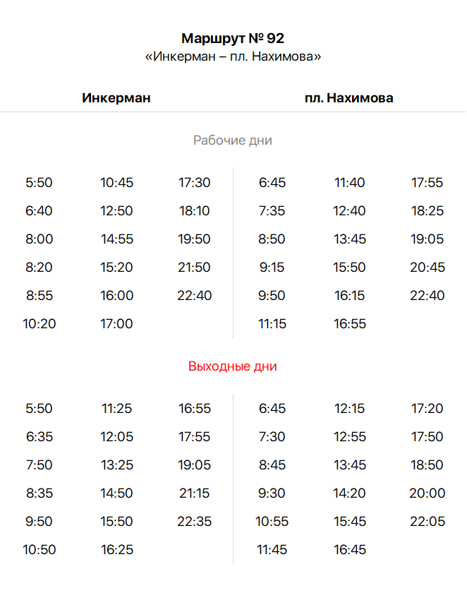 92 Инкерман - пл. Нахимова