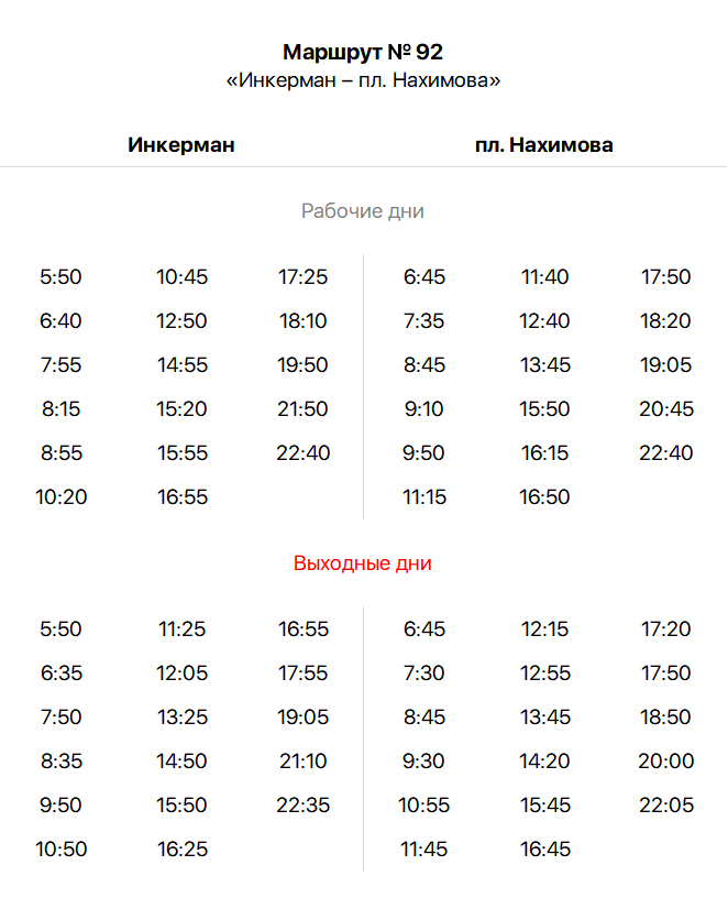 92 Инкерман - пл. Нахимова