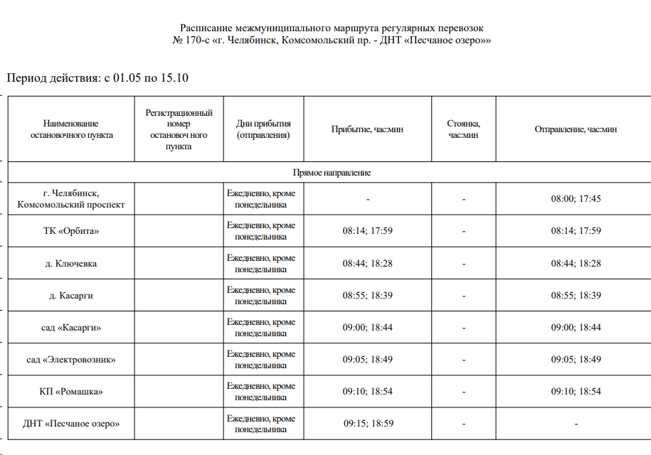 170-с расписание - прямое