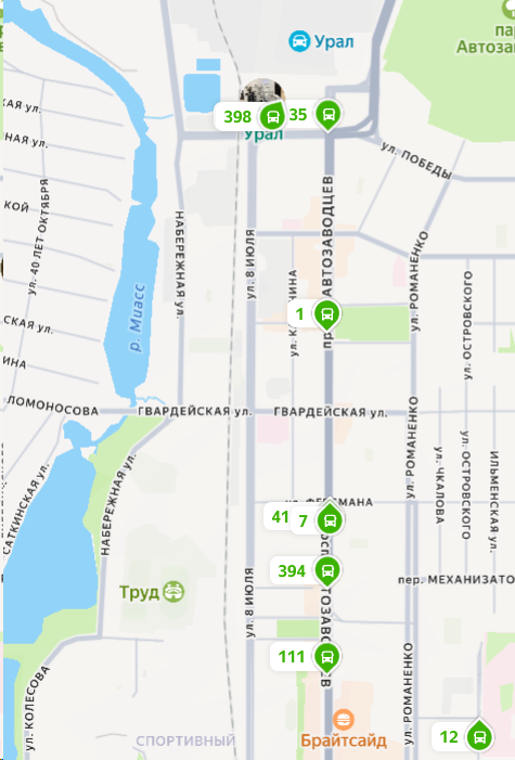 посмотреть где автобус в Миассе