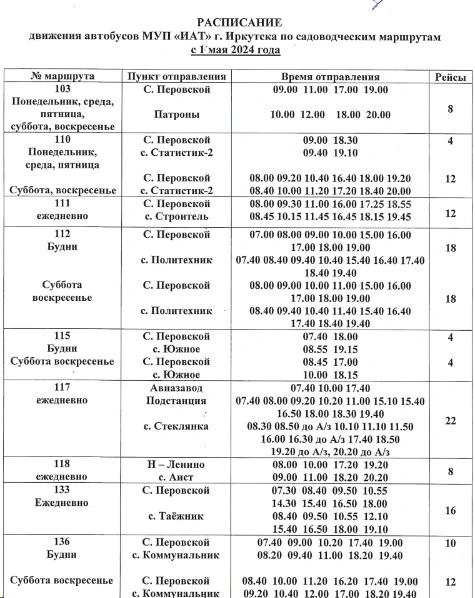 Расписание дачных автобусов в Иркутске: 117, 118...