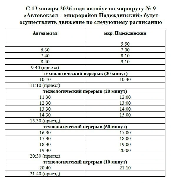 № 9А «Автовокзал- Микрорайон Надеждинский» (через ул. Ленина)