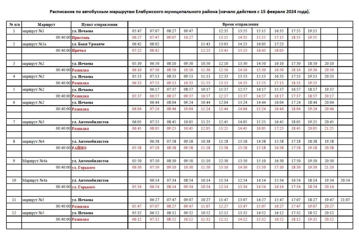 Расписание городских автобусов Елабуги
