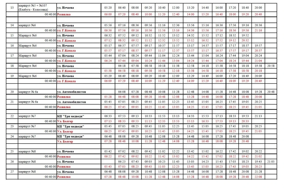 Расписание городских автобусов Елабуги
