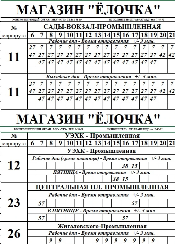 Магазин Елочка №11 Сады - Вокзал - Промышленная, №12, №23, №26
