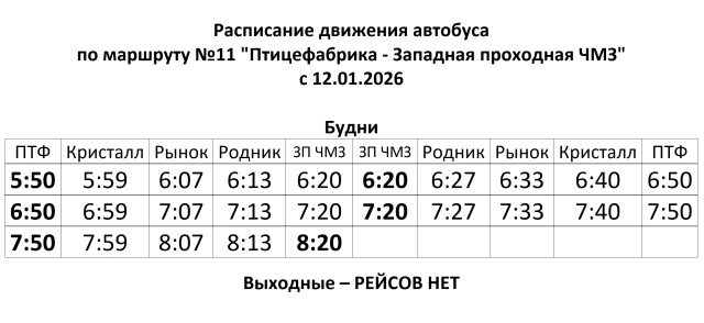 расписание автобуса №11 в Глазове