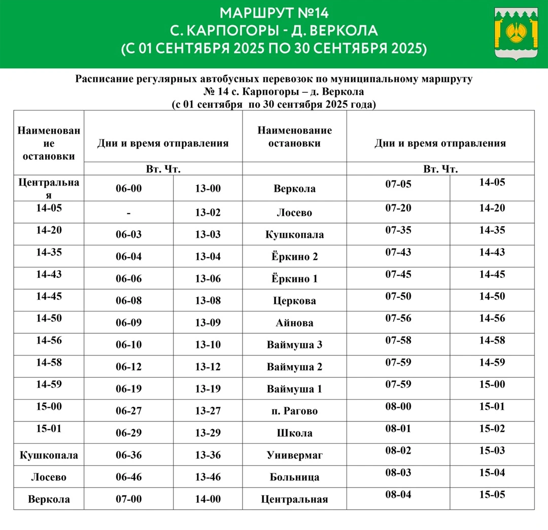 №14 с. Карпогоры - д. Веркола №14 с. Карпогоры - д. Веркола