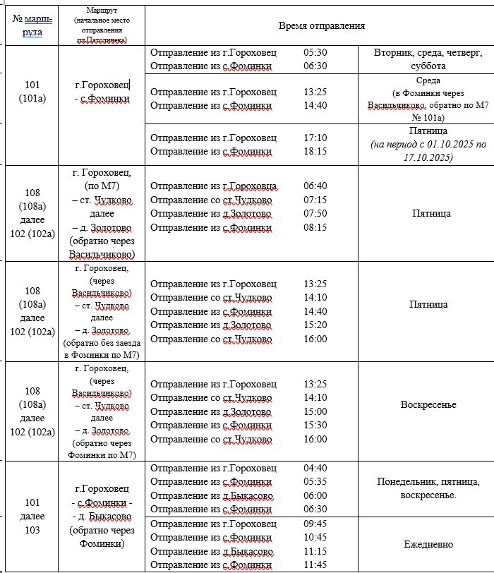 Расписание пригород - Гороховец