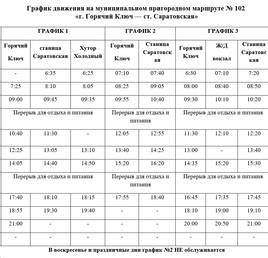 Расписание автобуса №102 Горячий Ключ