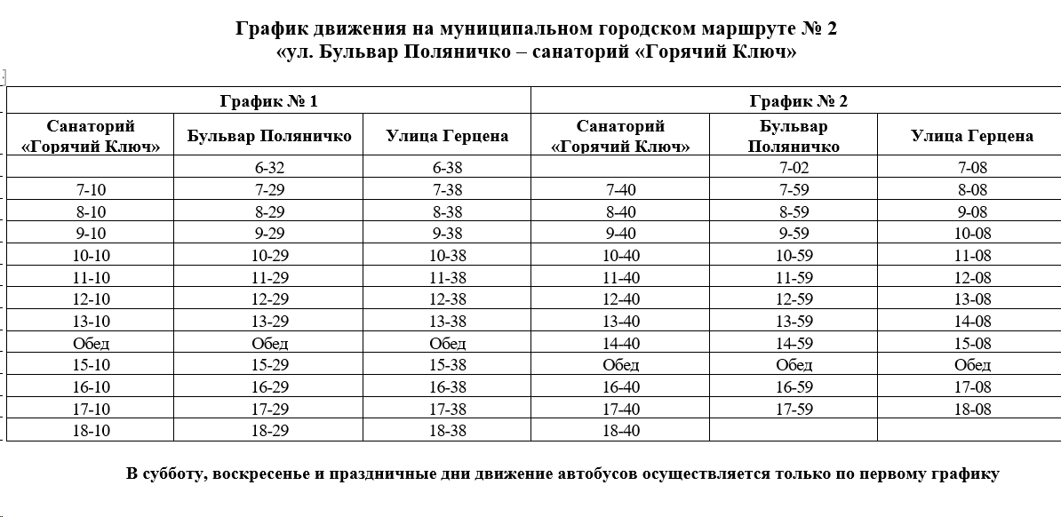 Расписание автобуса №2 Горячий Ключ