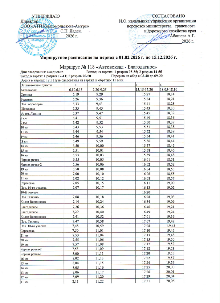 Расписание маршрута №118 часть 1