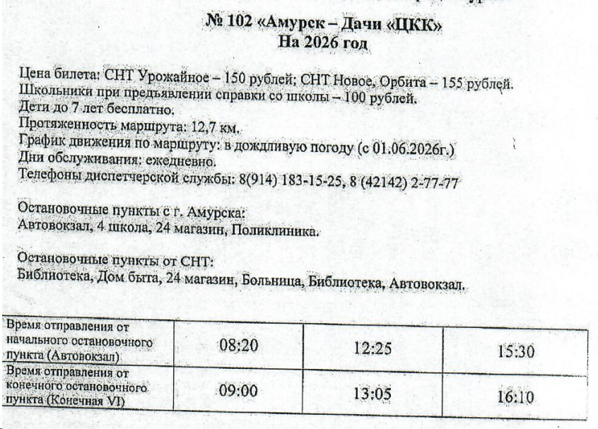 Расписание автобуса №102 Амурск в дождь