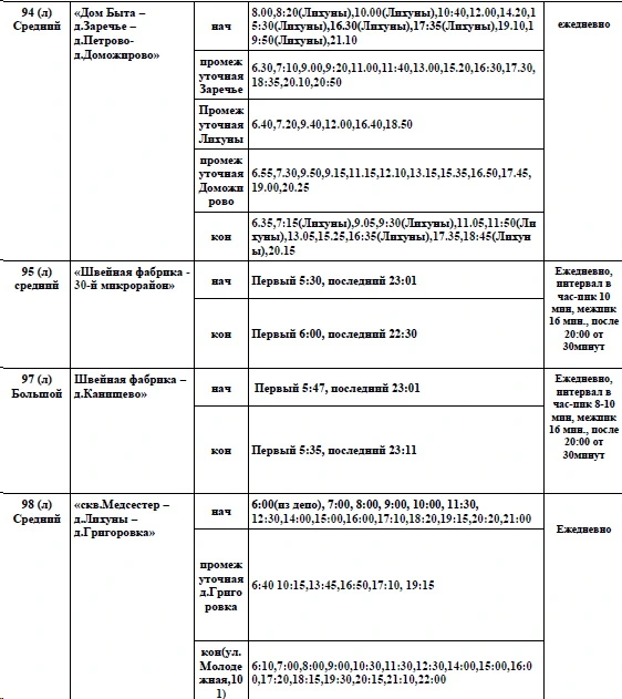 Расписание автобусов в Калуге 95, 97, 98 Расписание автобусов в Калуге 95, 97, 98
