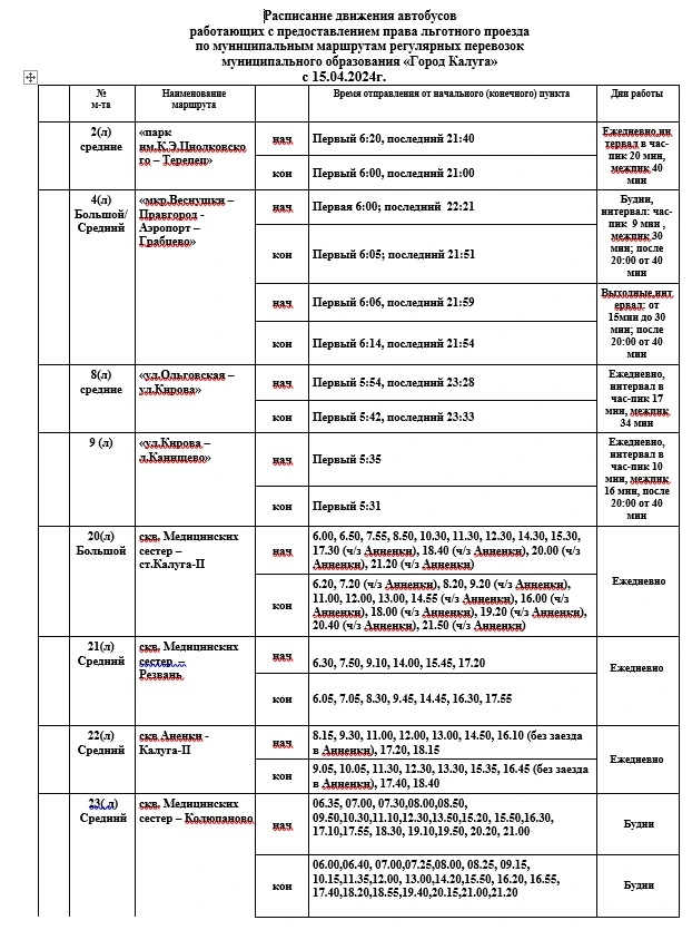 Расписание автобусов в Калуге 2, 4, 8