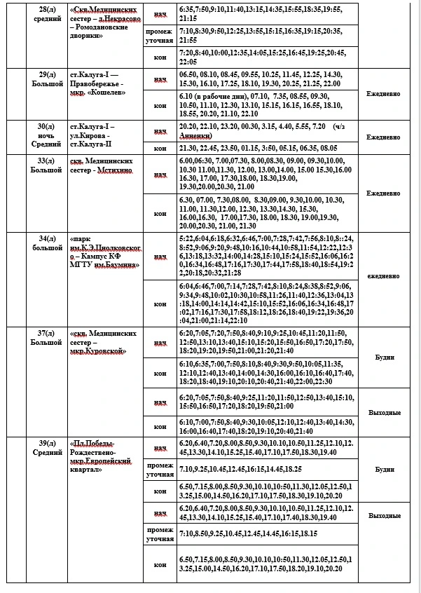 Расписание автобусов в Калуге 18, 28, 30, 33, 34 