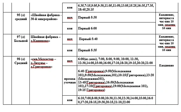 Расписание автобусов в Калуге 95, 97, 98