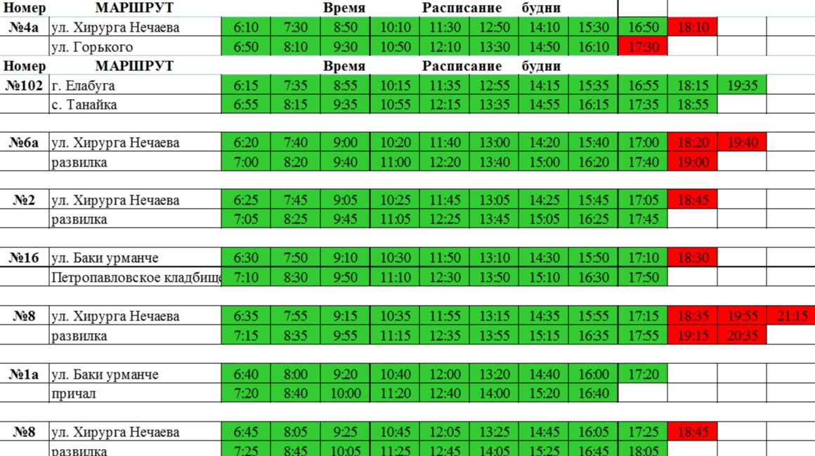 Расписание автобусов Елабуги - часть 2