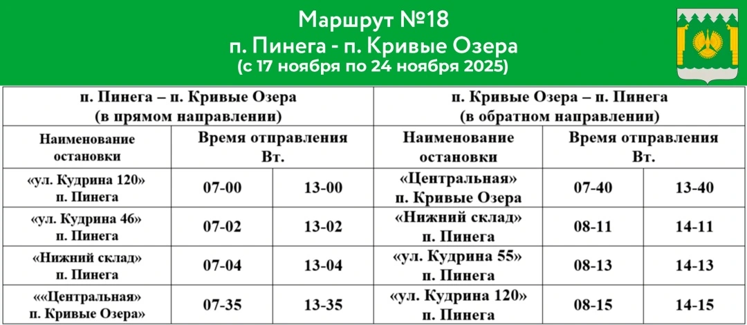 №18 п. Пинега - п. Кривые озёра