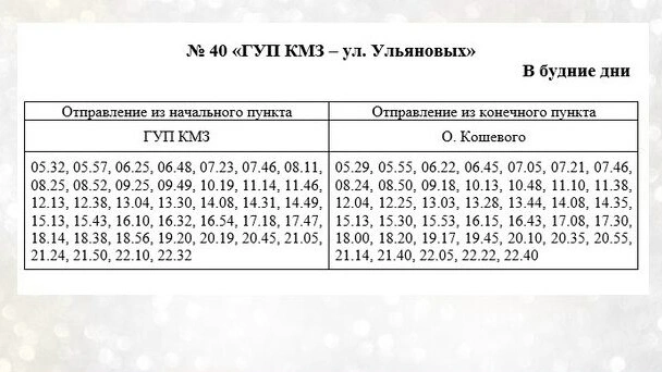 40 ГУП КМЗ - Ульяновых в будние дни
