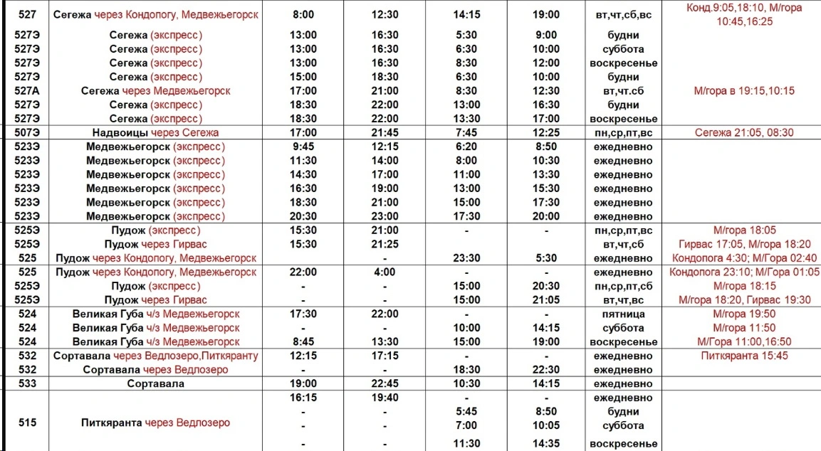 Расписание междугороднихх автобусов Петрозаводска Расписание междугороднихх автобусов Пудож